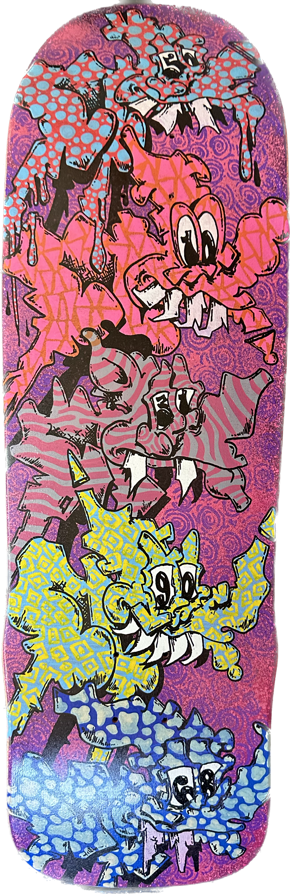 JSart•"5x purple"•10x33 hand painted skateboard