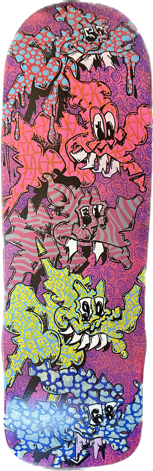 JSart•"5x purple"•10x33 hand painted skateboard